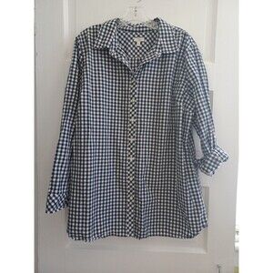 Talbots navy gingham cotton buttondown shirt XL classic preppy Grannycore blouse